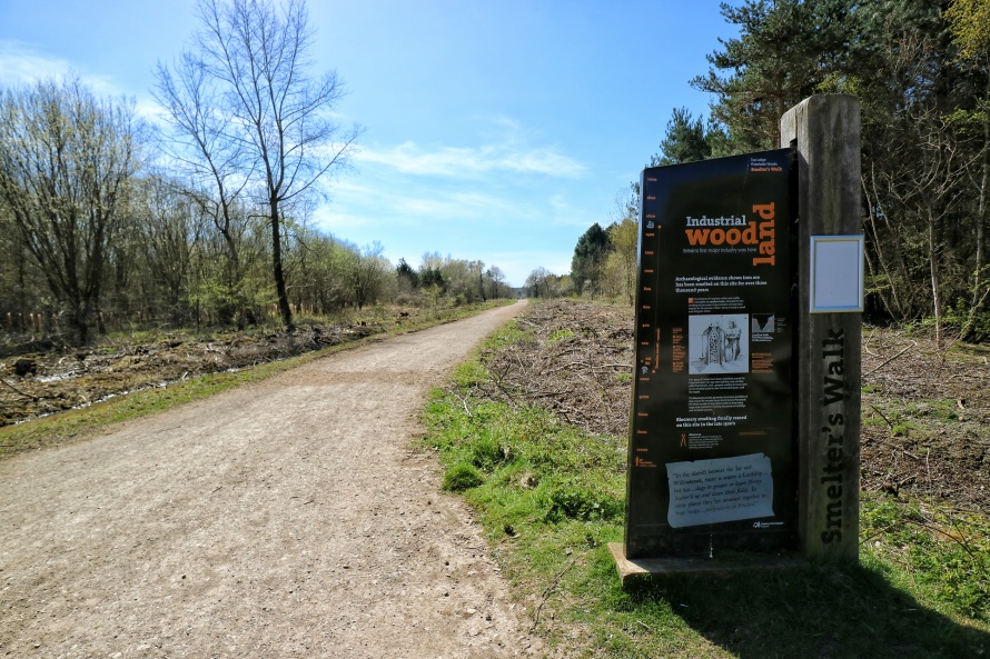 Sign explaining the industrial history of Fineshade Wood